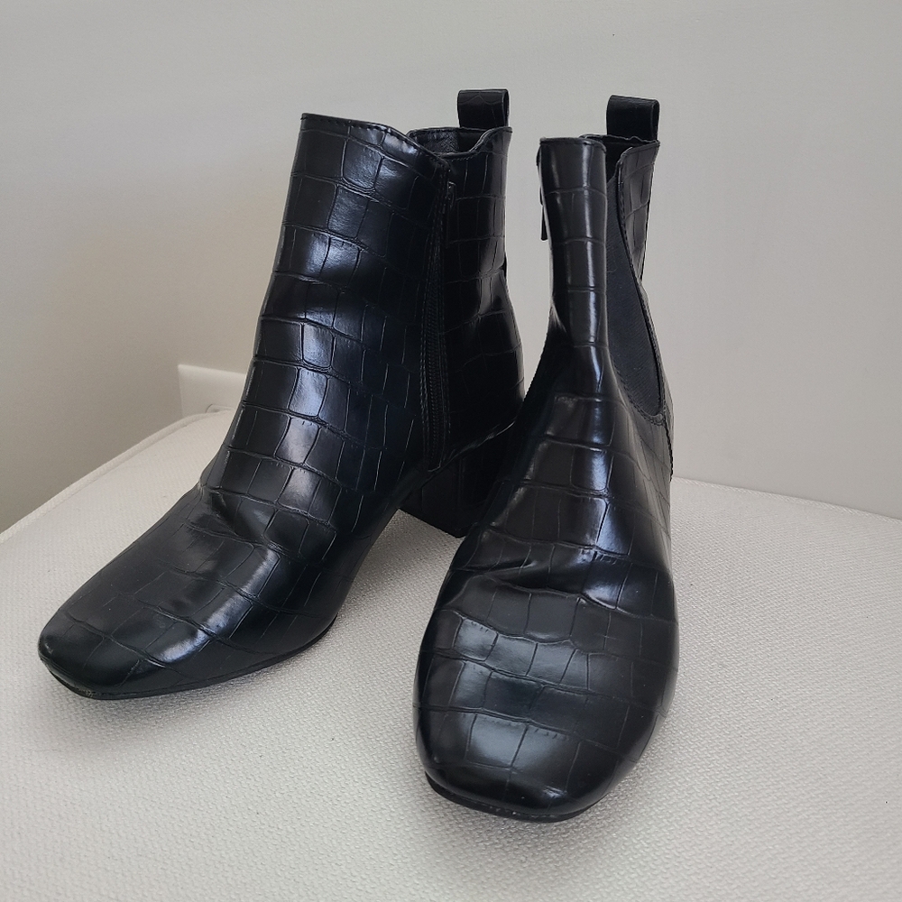Lane Bryant Black Croc-Embossed Heeled Ankle Boots